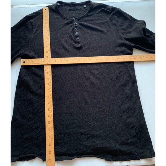 ATM Anthony Thomas Large Melillo Black Slub Jersey Destroyed Wash Henley Shirt - Picture 10 of 11